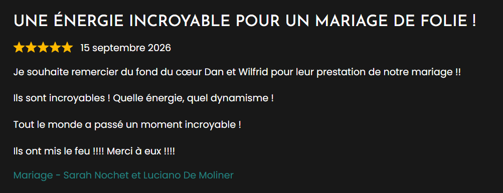 Avis mariage sur Dan et Wilfrid, animateurs LoL Événements – ambiance et énergie incroyables