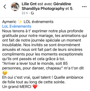 avis retour client aymeric de lol événements