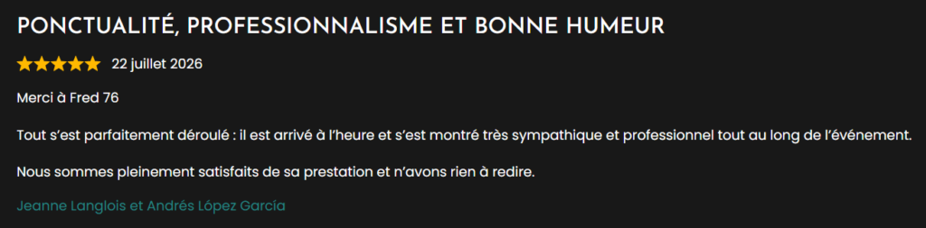 Avis client après une prestation DJ et animation de mariage en Eure-et-Loir 28 avec LoL Événements