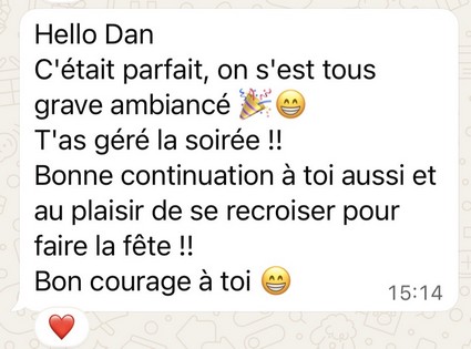 Avis client 5 étoiles pour un DJ de mariage LoL Événements dans le Val-de-Marne (94).