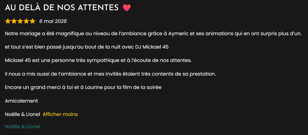 Avis client mariage – ambiance exceptionnelle et invités ravis grâce aux animations de LoL Évènements